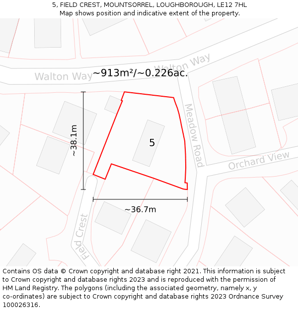 5, FIELD CREST, MOUNTSORREL, LOUGHBOROUGH, LE12 7HL: Plot and title map