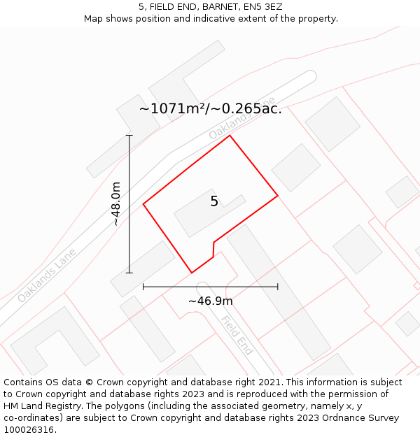 5, FIELD END, BARNET, EN5 3EZ: Plot and title map