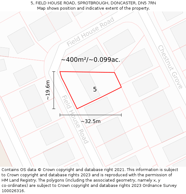 5, FIELD HOUSE ROAD, SPROTBROUGH, DONCASTER, DN5 7RN: Plot and title map