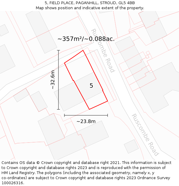 5, FIELD PLACE, PAGANHILL, STROUD, GL5 4BB: Plot and title map