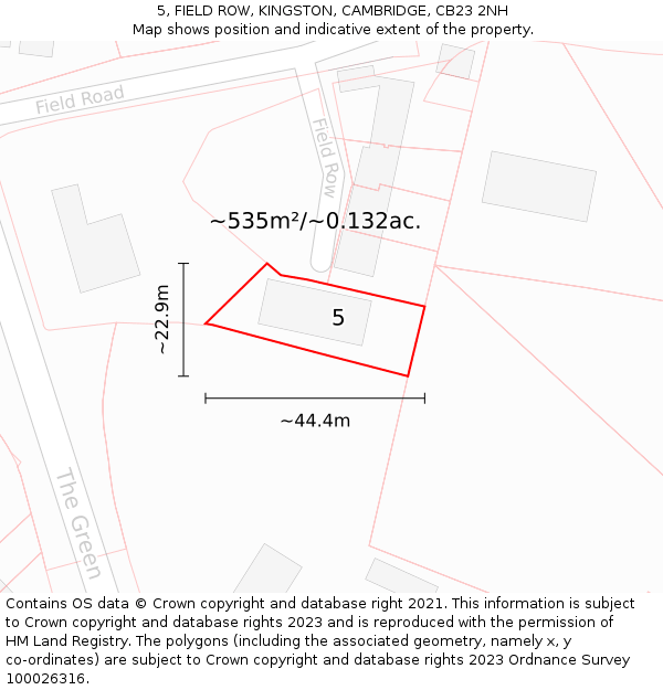 5, FIELD ROW, KINGSTON, CAMBRIDGE, CB23 2NH: Plot and title map