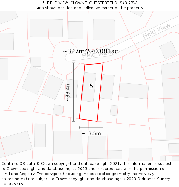 5, FIELD VIEW, CLOWNE, CHESTERFIELD, S43 4BW: Plot and title map