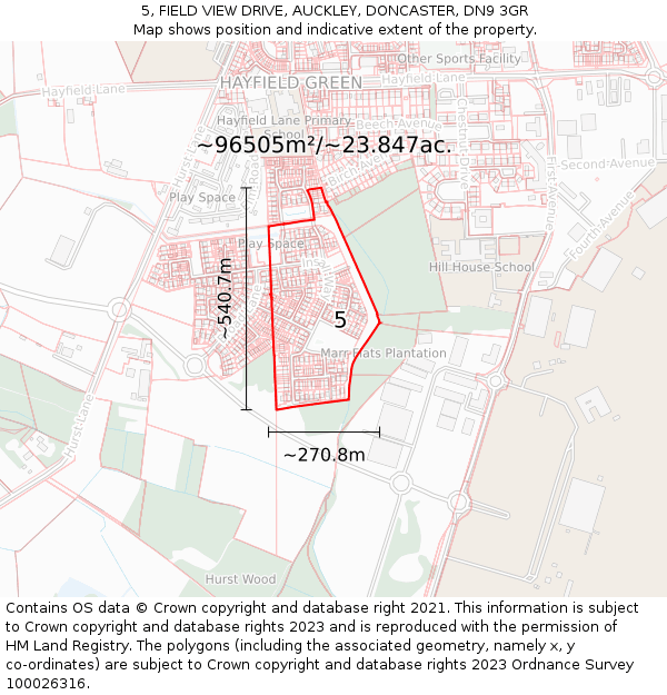 5, FIELD VIEW DRIVE, AUCKLEY, DONCASTER, DN9 3GR: Plot and title map