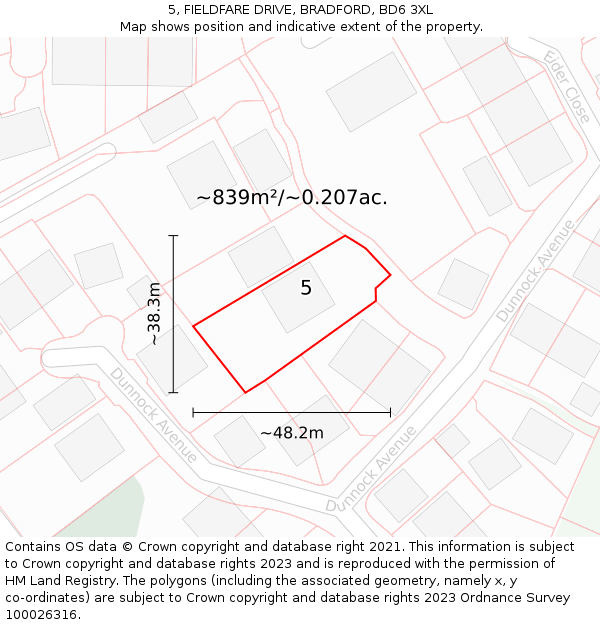5, FIELDFARE DRIVE, BRADFORD, BD6 3XL: Plot and title map