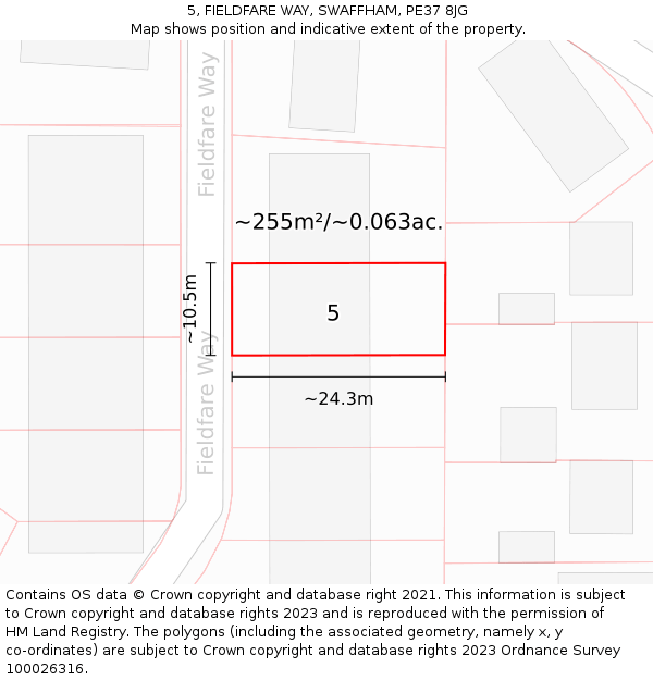 5, FIELDFARE WAY, SWAFFHAM, PE37 8JG: Plot and title map