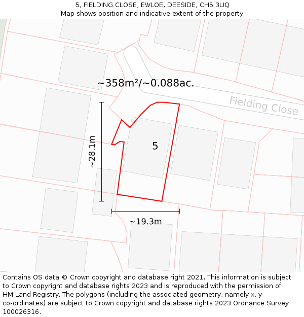 5, FIELDING CLOSE, EWLOE, DEESIDE, CH5 3UQ: Plot and title map