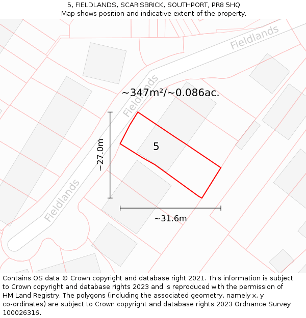 5, FIELDLANDS, SCARISBRICK, SOUTHPORT, PR8 5HQ: Plot and title map