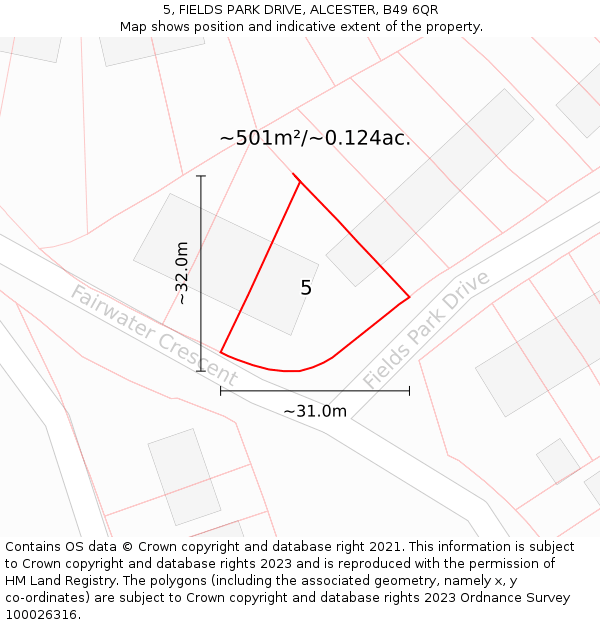 5, FIELDS PARK DRIVE, ALCESTER, B49 6QR: Plot and title map