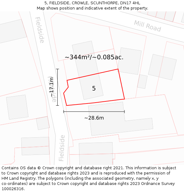 5, FIELDSIDE, CROWLE, SCUNTHORPE, DN17 4HL: Plot and title map