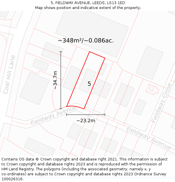 5, FIELDWAY AVENUE, LEEDS, LS13 1ED: Plot and title map