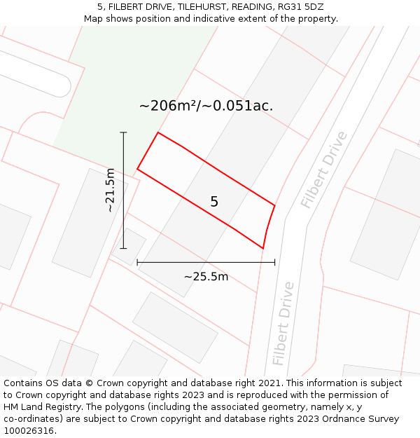5, FILBERT DRIVE, TILEHURST, READING, RG31 5DZ: Plot and title map
