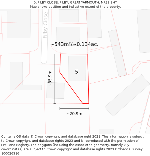 5, FILBY CLOSE, FILBY, GREAT YARMOUTH, NR29 3HT: Plot and title map