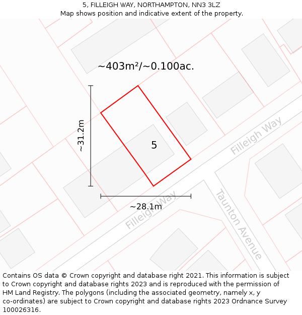 5, FILLEIGH WAY, NORTHAMPTON, NN3 3LZ: Plot and title map