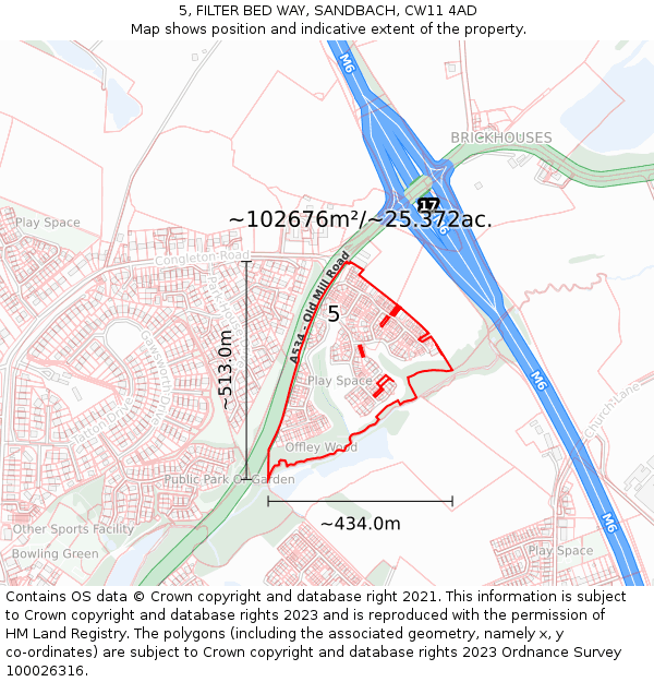 5, FILTER BED WAY, SANDBACH, CW11 4AD: Plot and title map