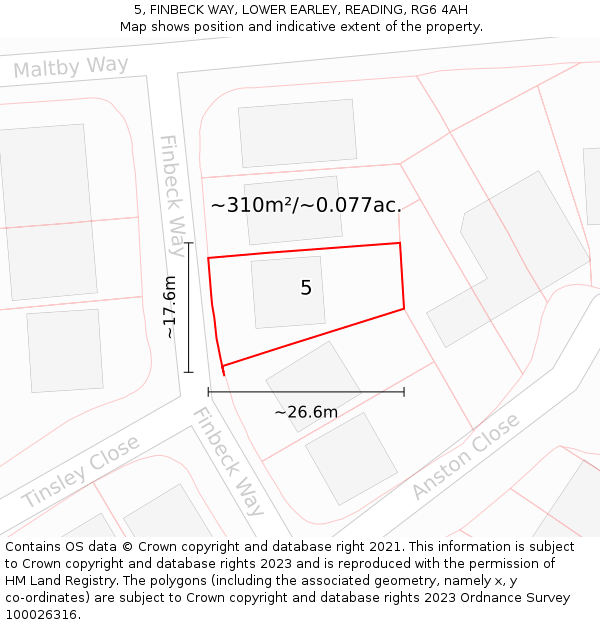 5, FINBECK WAY, LOWER EARLEY, READING, RG6 4AH: Plot and title map