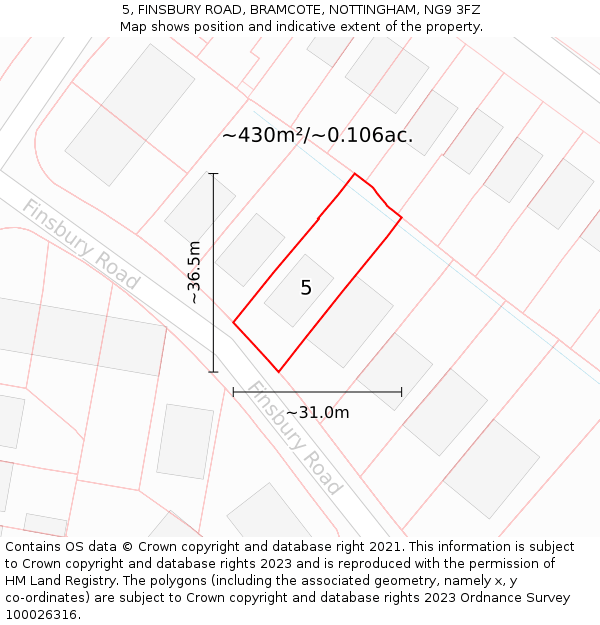 5, FINSBURY ROAD, BRAMCOTE, NOTTINGHAM, NG9 3FZ: Plot and title map