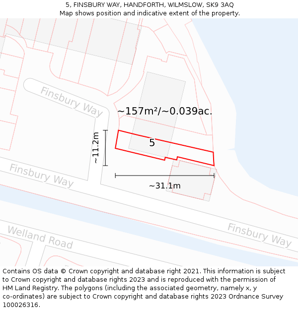 5, FINSBURY WAY, HANDFORTH, WILMSLOW, SK9 3AQ: Plot and title map