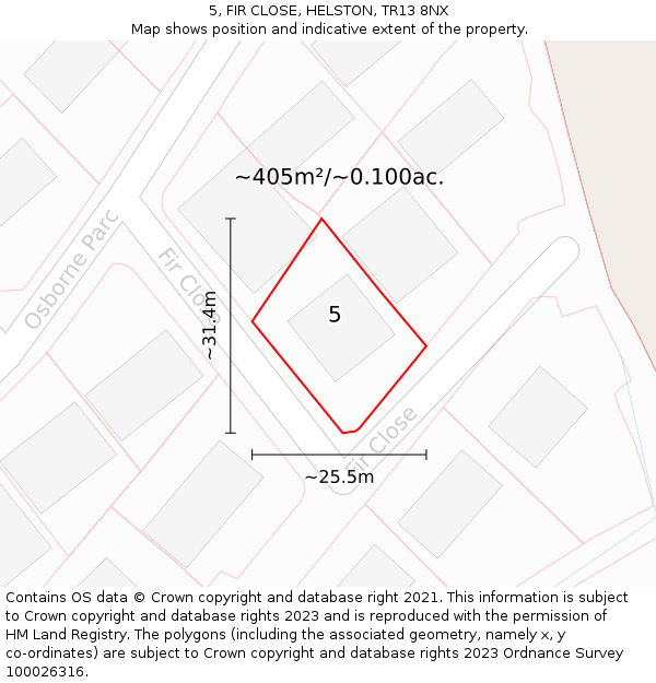 5, FIR CLOSE, HELSTON, TR13 8NX: Plot and title map