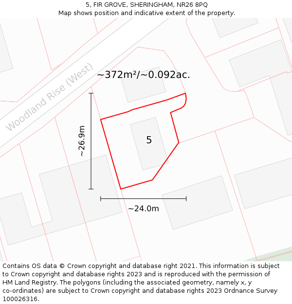 5, FIR GROVE, SHERINGHAM, NR26 8PQ: Plot and title map