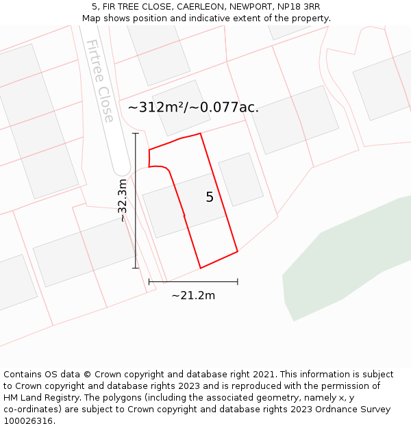 5, FIR TREE CLOSE, CAERLEON, NEWPORT, NP18 3RR: Plot and title map