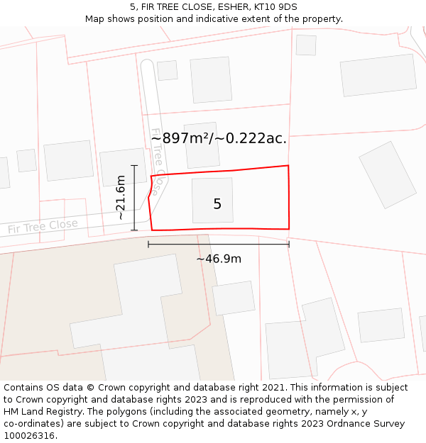 5, FIR TREE CLOSE, ESHER, KT10 9DS: Plot and title map