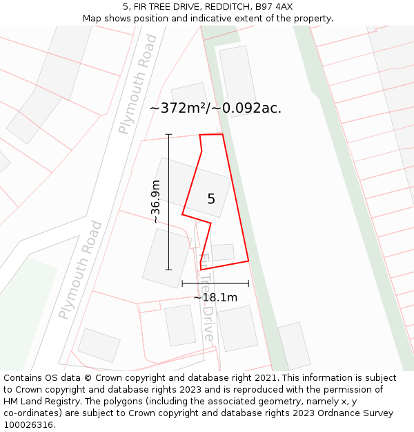 5, FIR TREE DRIVE, REDDITCH, B97 4AX: Plot and title map