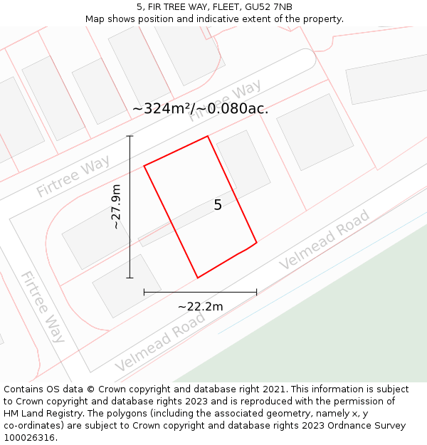 5, FIR TREE WAY, FLEET, GU52 7NB: Plot and title map