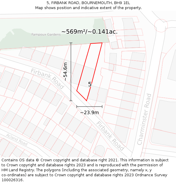 5, FIRBANK ROAD, BOURNEMOUTH, BH9 1EL: Plot and title map