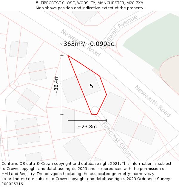 5, FIRECREST CLOSE, WORSLEY, MANCHESTER, M28 7XA: Plot and title map