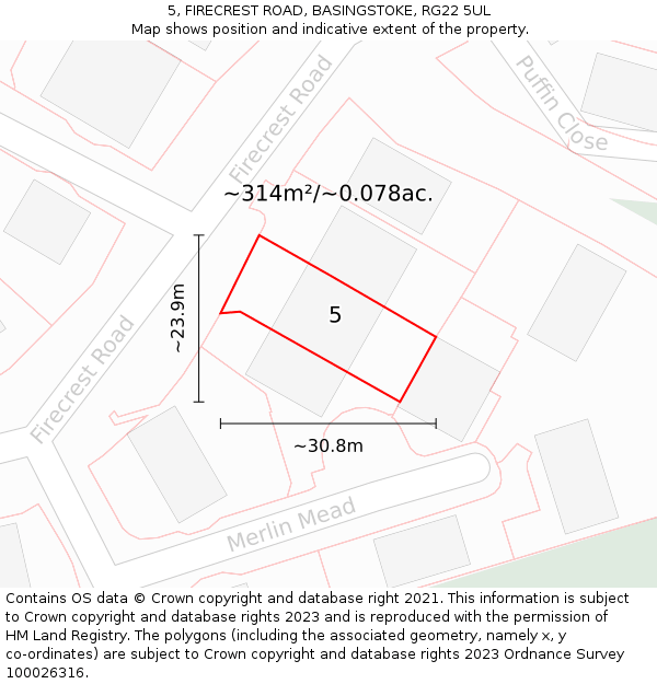 5, FIRECREST ROAD, BASINGSTOKE, RG22 5UL: Plot and title map