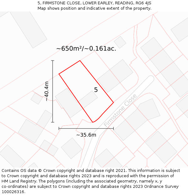 5, FIRMSTONE CLOSE, LOWER EARLEY, READING, RG6 4JS: Plot and title map