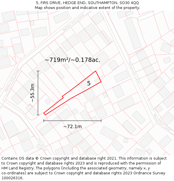 5, FIRS DRIVE, HEDGE END, SOUTHAMPTON, SO30 4QQ: Plot and title map