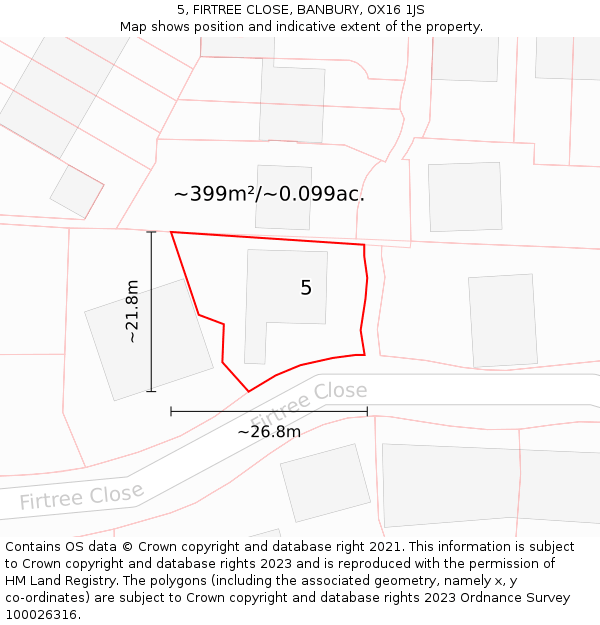 5, FIRTREE CLOSE, BANBURY, OX16 1JS: Plot and title map