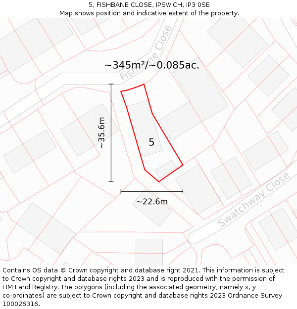 5, FISHBANE CLOSE, IPSWICH, IP3 0SE: Plot and title map