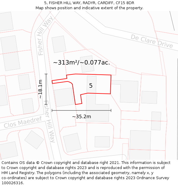 5, FISHER HILL WAY, RADYR, CARDIFF, CF15 8DR: Plot and title map