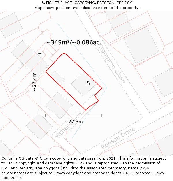 5, FISHER PLACE, GARSTANG, PRESTON, PR3 1SY: Plot and title map