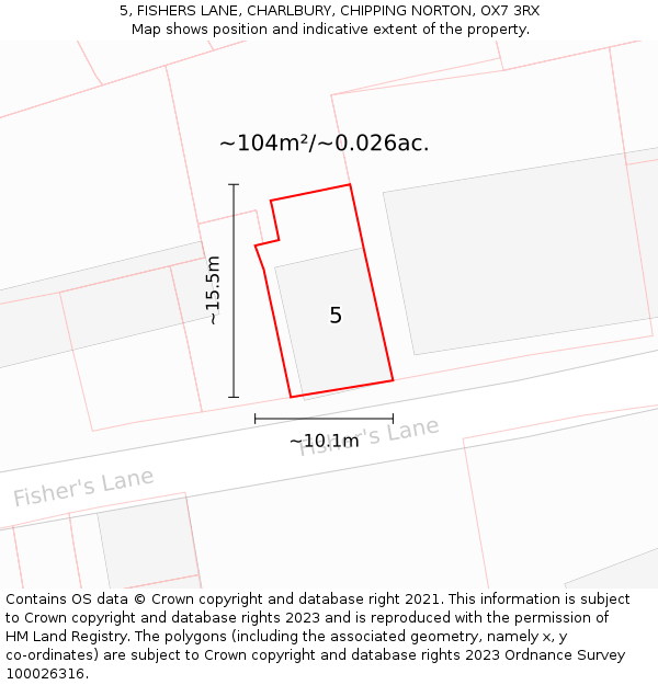 5, FISHERS LANE, CHARLBURY, CHIPPING NORTON, OX7 3RX: Plot and title map