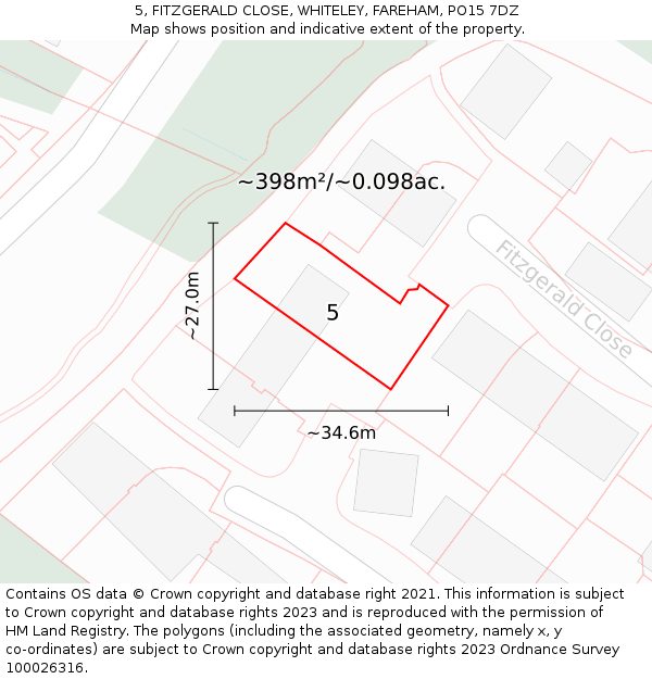 5, FITZGERALD CLOSE, WHITELEY, FAREHAM, PO15 7DZ: Plot and title map