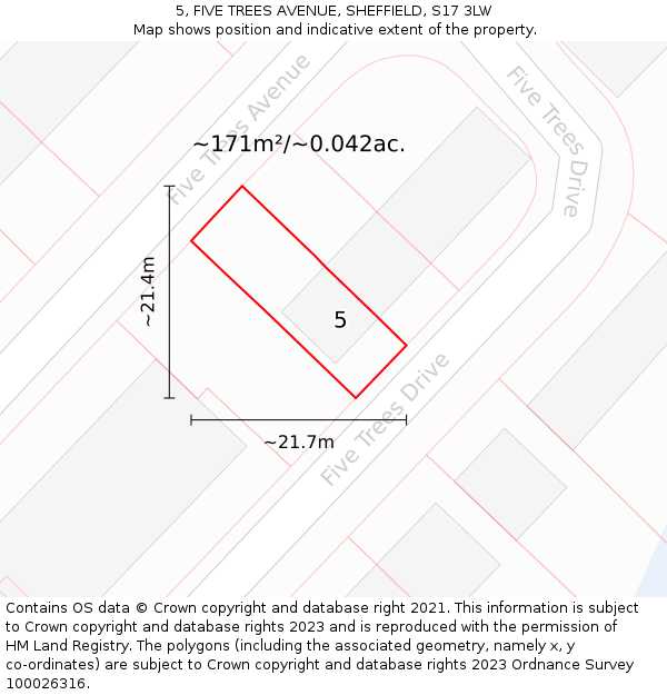 5, FIVE TREES AVENUE, SHEFFIELD, S17 3LW: Plot and title map