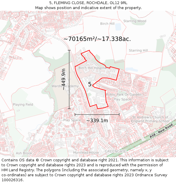 5, FLEMING CLOSE, ROCHDALE, OL12 9RL: Plot and title map