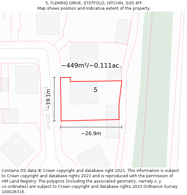 5, FLEMING DRIVE, STOTFOLD, HITCHIN, SG5 4FF: Plot and title map