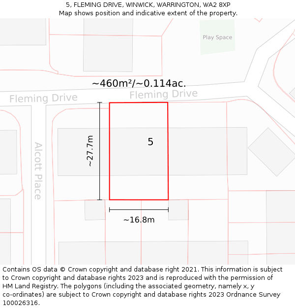 5, FLEMING DRIVE, WINWICK, WARRINGTON, WA2 8XP: Plot and title map