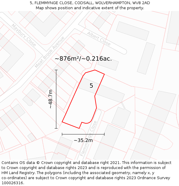 5, FLEMMYNGE CLOSE, CODSALL, WOLVERHAMPTON, WV8 2AD: Plot and title map