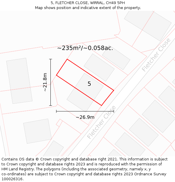 5, FLETCHER CLOSE, WIRRAL, CH49 5PH: Plot and title map
