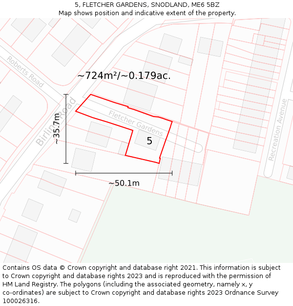 5, FLETCHER GARDENS, SNODLAND, ME6 5BZ: Plot and title map