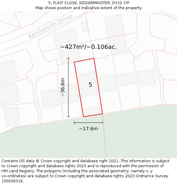 5, FLINT CLOSE, KIDDERMINSTER, DY10 1YF: Plot and title map
