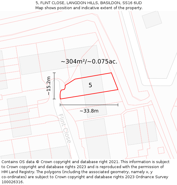 5, FLINT CLOSE, LANGDON HILLS, BASILDON, SS16 6UD: Plot and title map