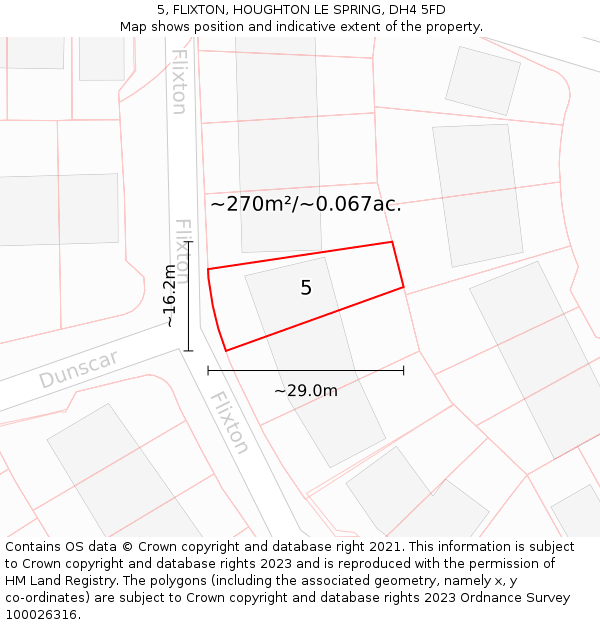 5, FLIXTON, HOUGHTON LE SPRING, DH4 5FD: Plot and title map