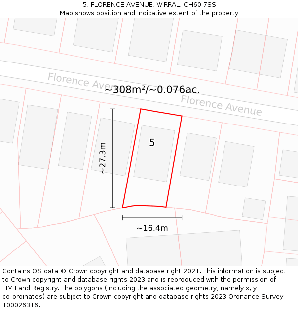 5, FLORENCE AVENUE, WIRRAL, CH60 7SS: Plot and title map