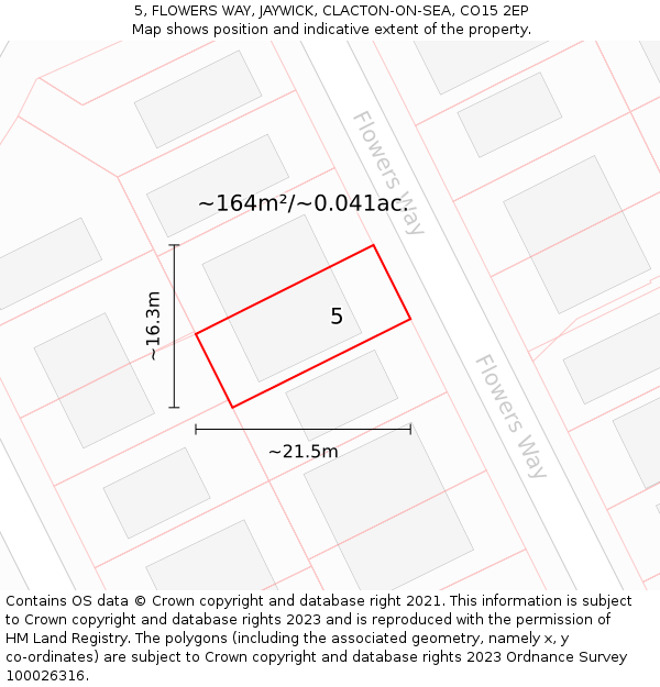 5, FLOWERS WAY, JAYWICK, CLACTON-ON-SEA, CO15 2EP: Plot and title map